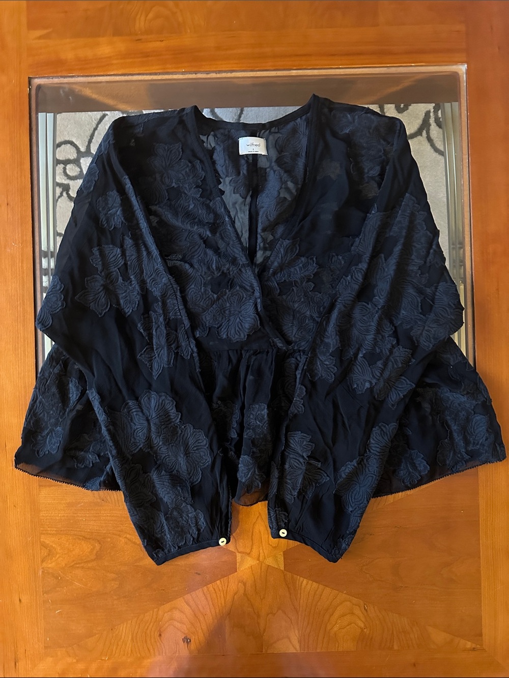 Aritzia Black Floral Embroidered V-Neck Tunic
